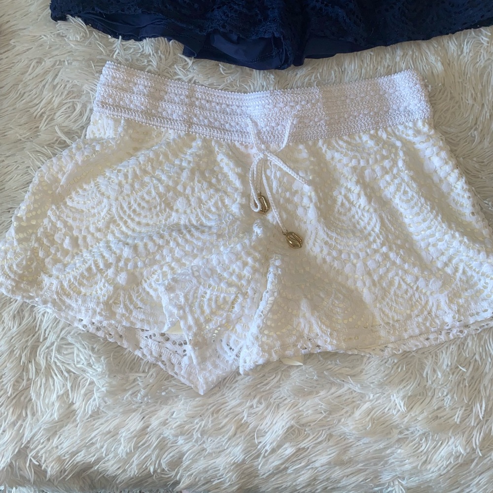 Lilly Pulitzer White Swim Crochet Shorts Elastic Pull On